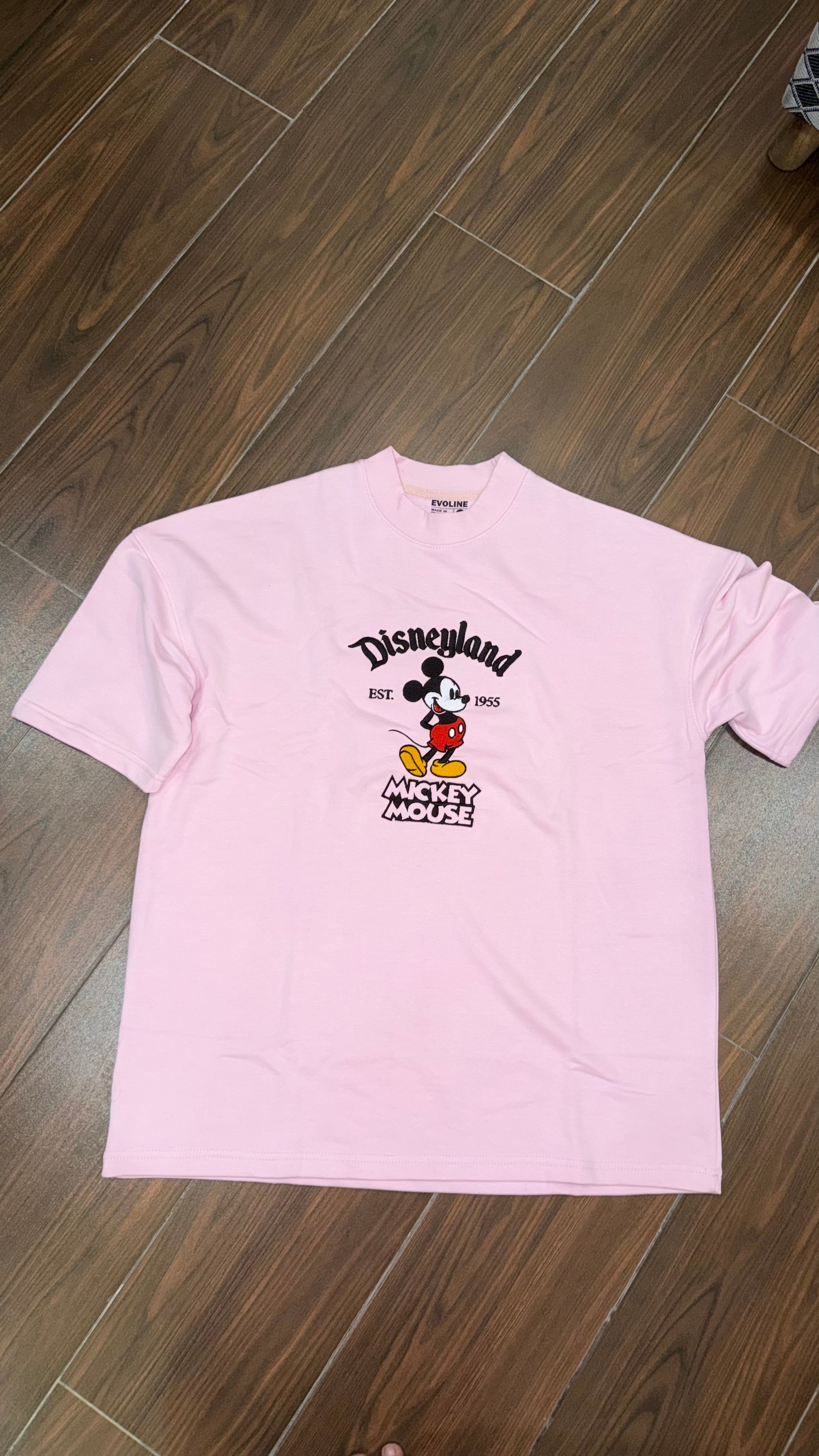 Light Pink Oversized Mickey Mouse Embroidered Disneyland Tee
