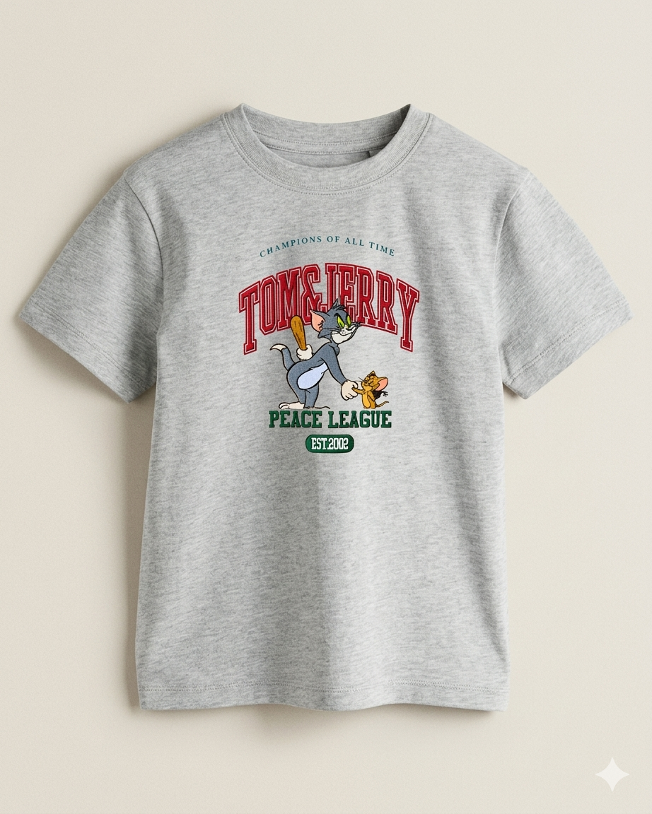 Grey “Peace League” Tom and Jerry Graphic Tee
