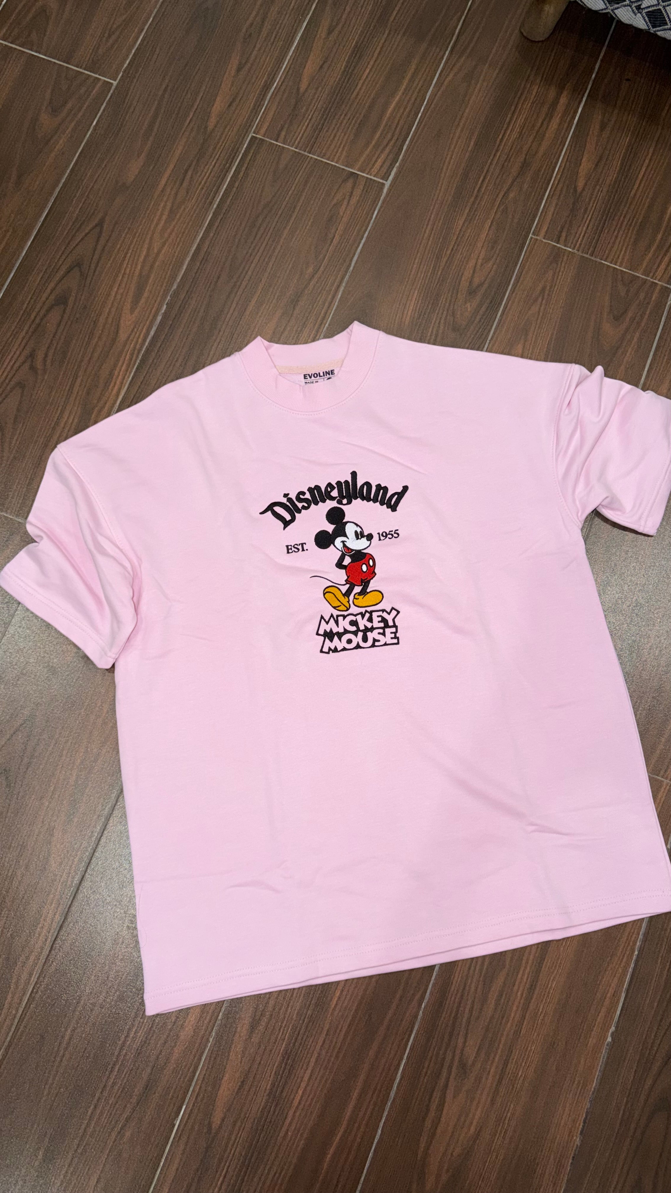 Light Pink Oversized Mickey Mouse Embroidered Disneyland Tee