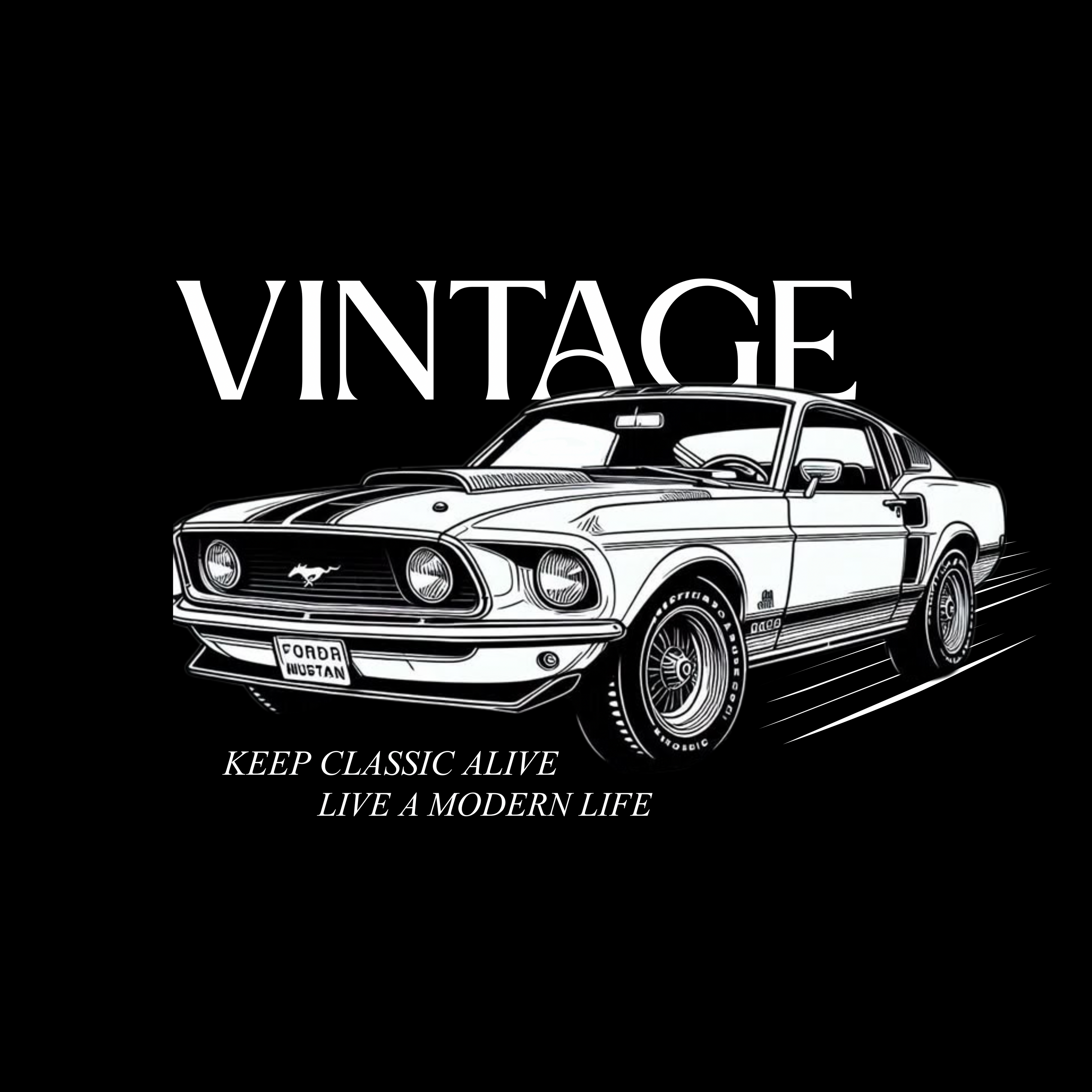 Black Vintage Mustang Oversized Embroidered Tee – Midnight