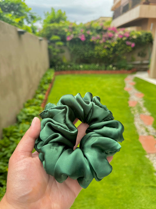 Bottle Green Silk Scrunchie