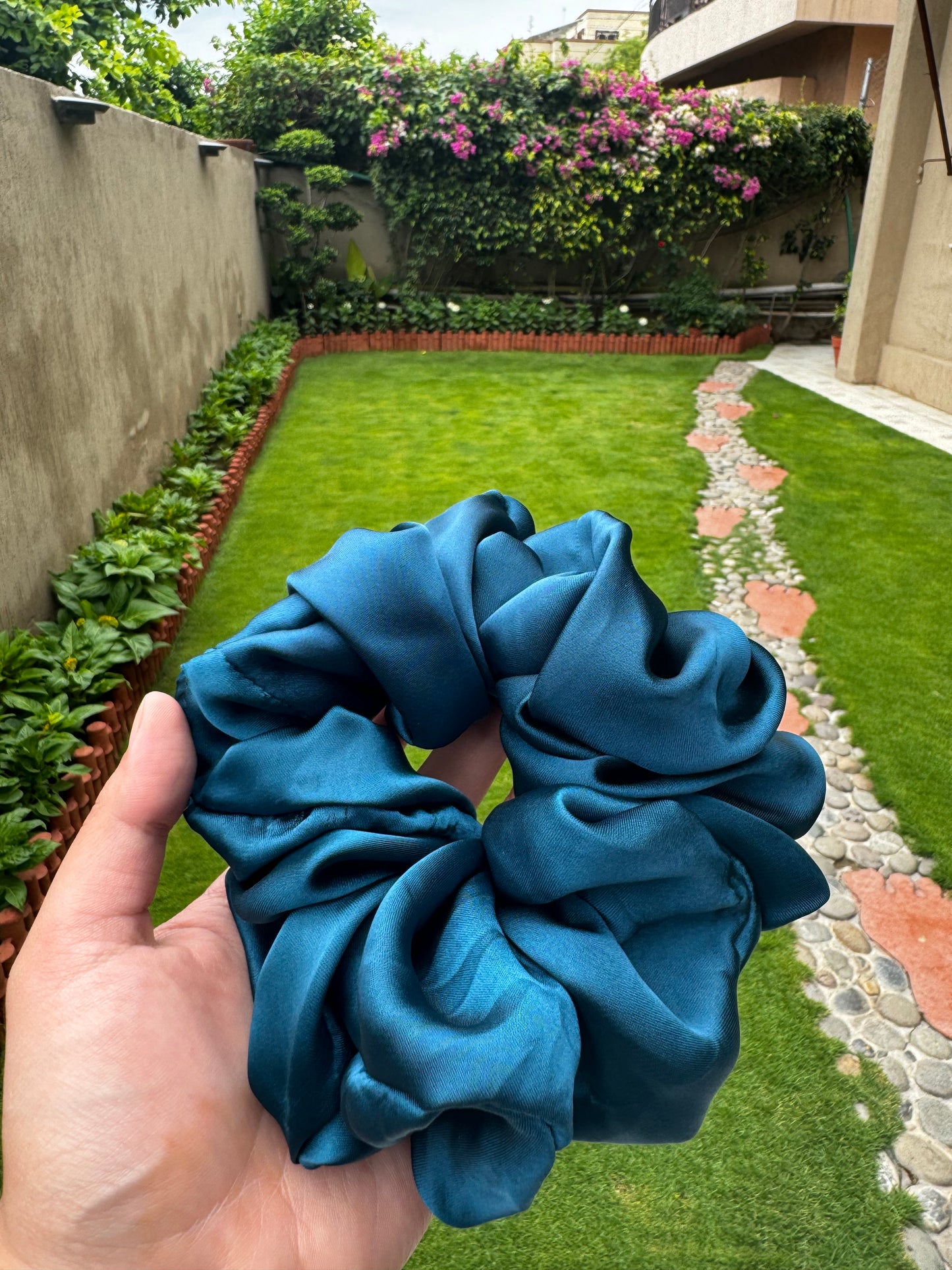 Blue Silk Scrunchie