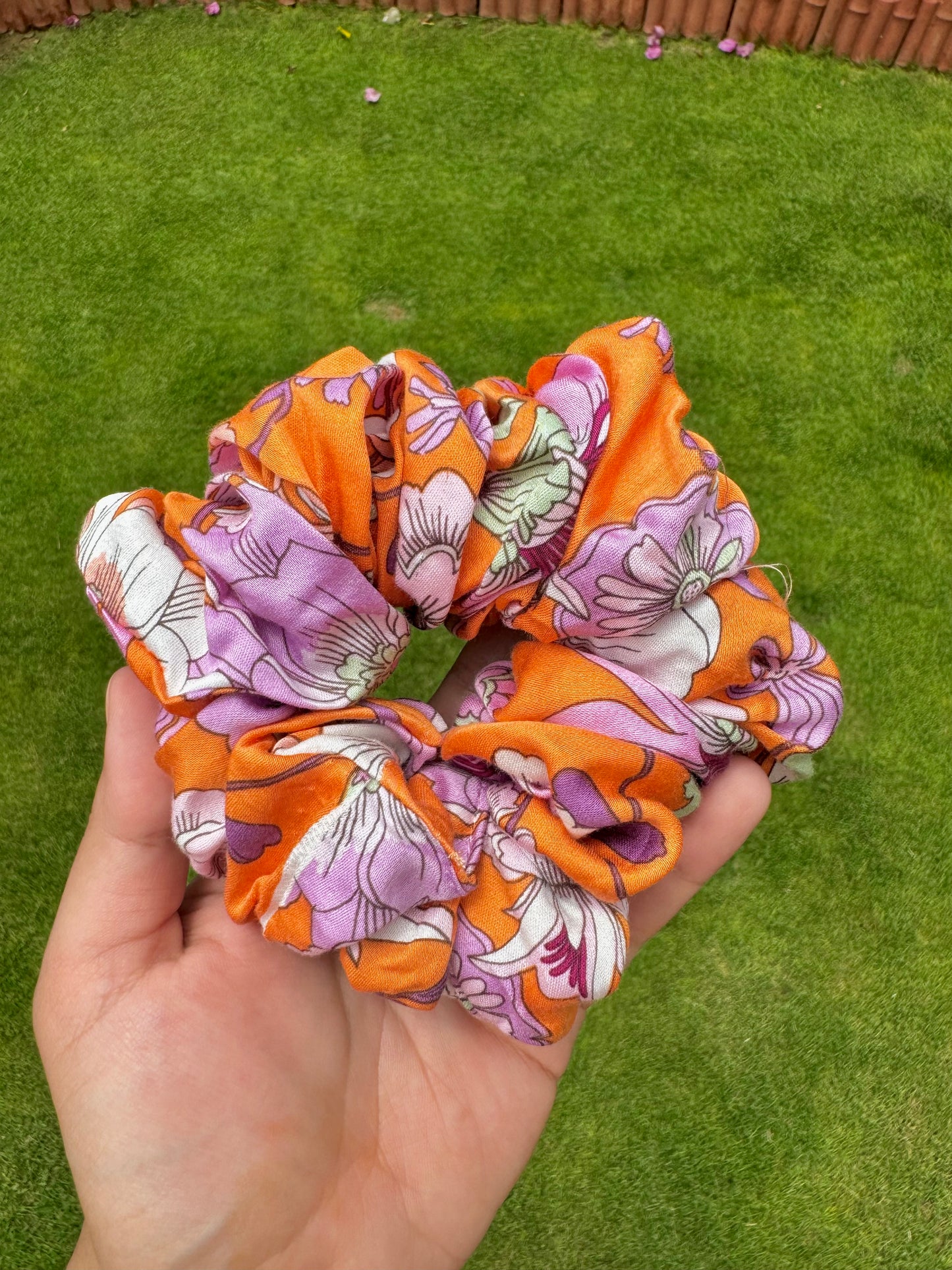 Orange Flora Linen Scrunchie