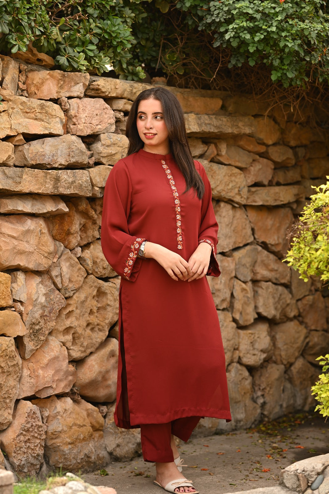 EVO10042-Maroon Solid Co-Ord Set