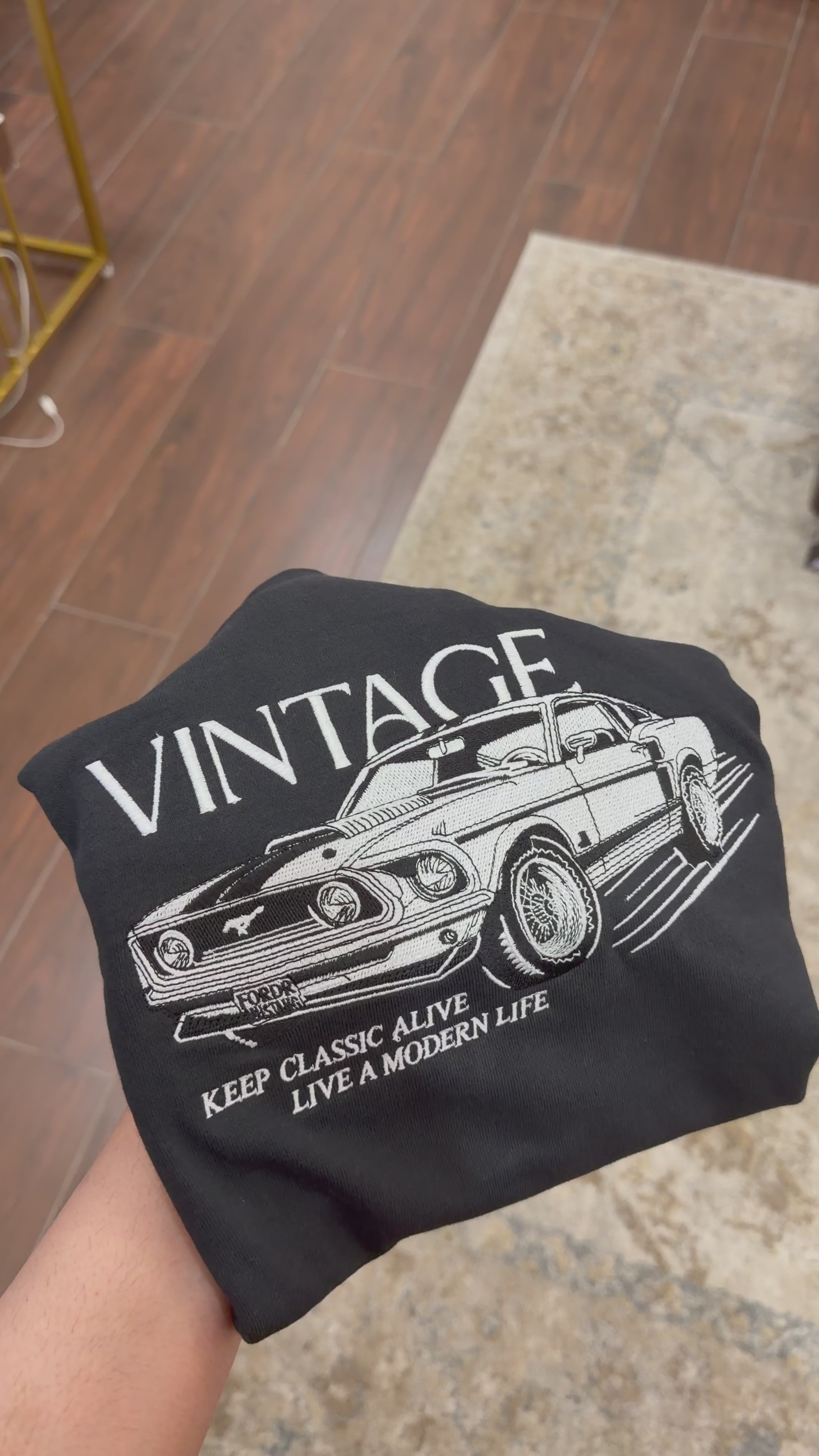 Black Vintage Mustang Oversized Embroidered Tee – Midnight